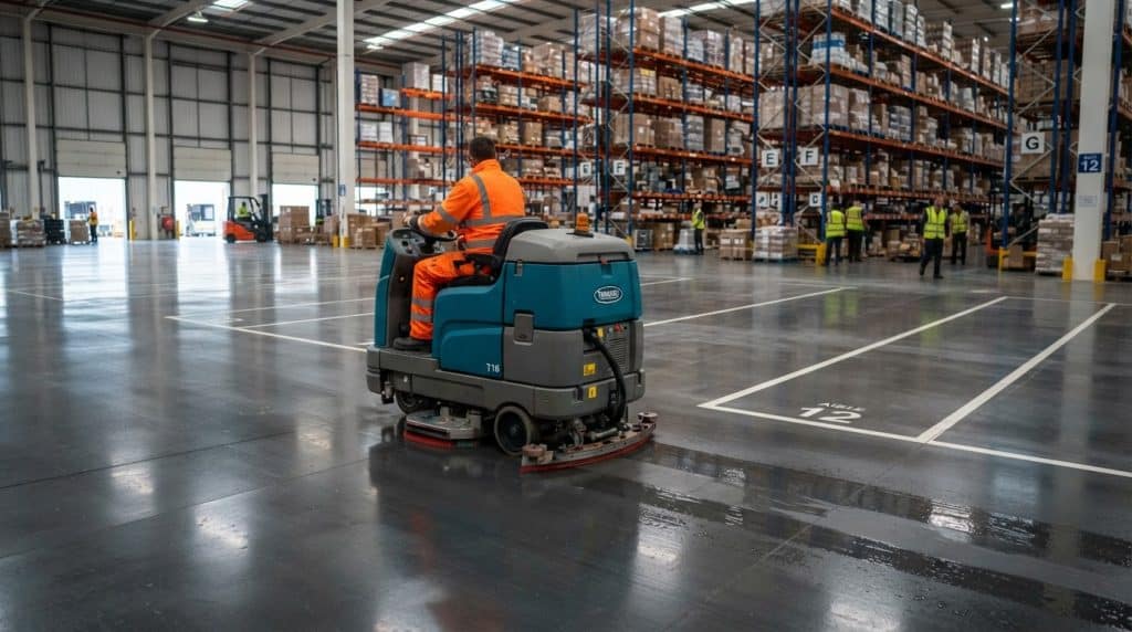Gulvvaskemaskine i logistikcenter