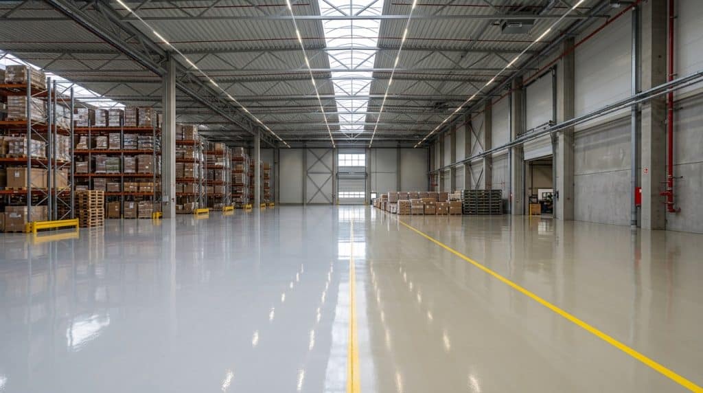 Industrihal med blank gulvbelægning